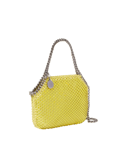 Falabella Crystal Mesh Mini Tote Bag with Silver Color Chain (Oxide Yellow)