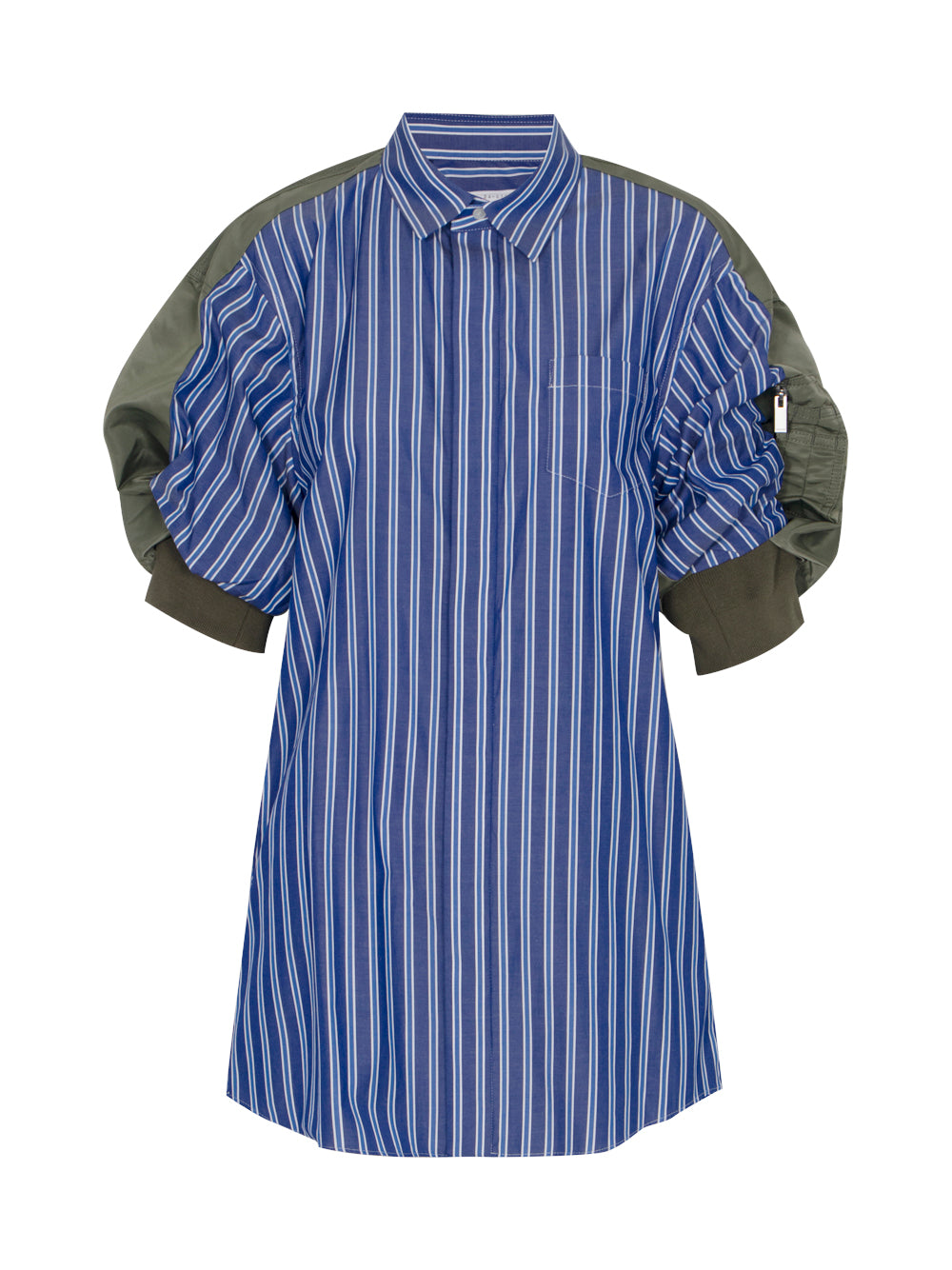 Cotton Poplin X Nylon Twill Dress (Stripe)