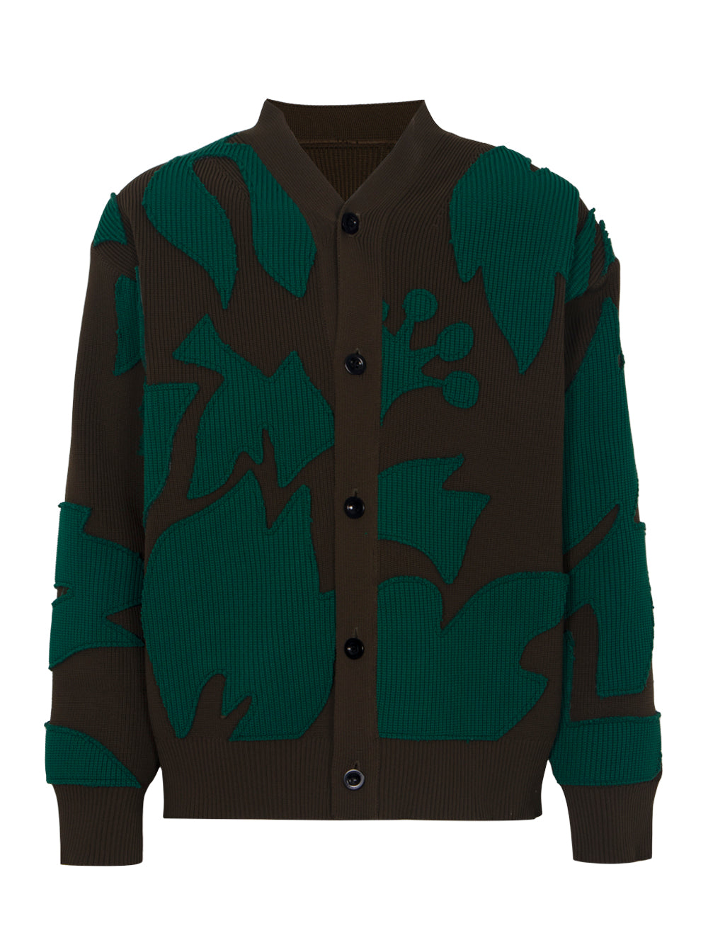 Floral Embroidered Patch Knit Cardigan (Taupe Green)