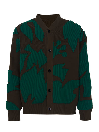 Floral Embroidered Patch Knit Cardigan (Taupe Green)