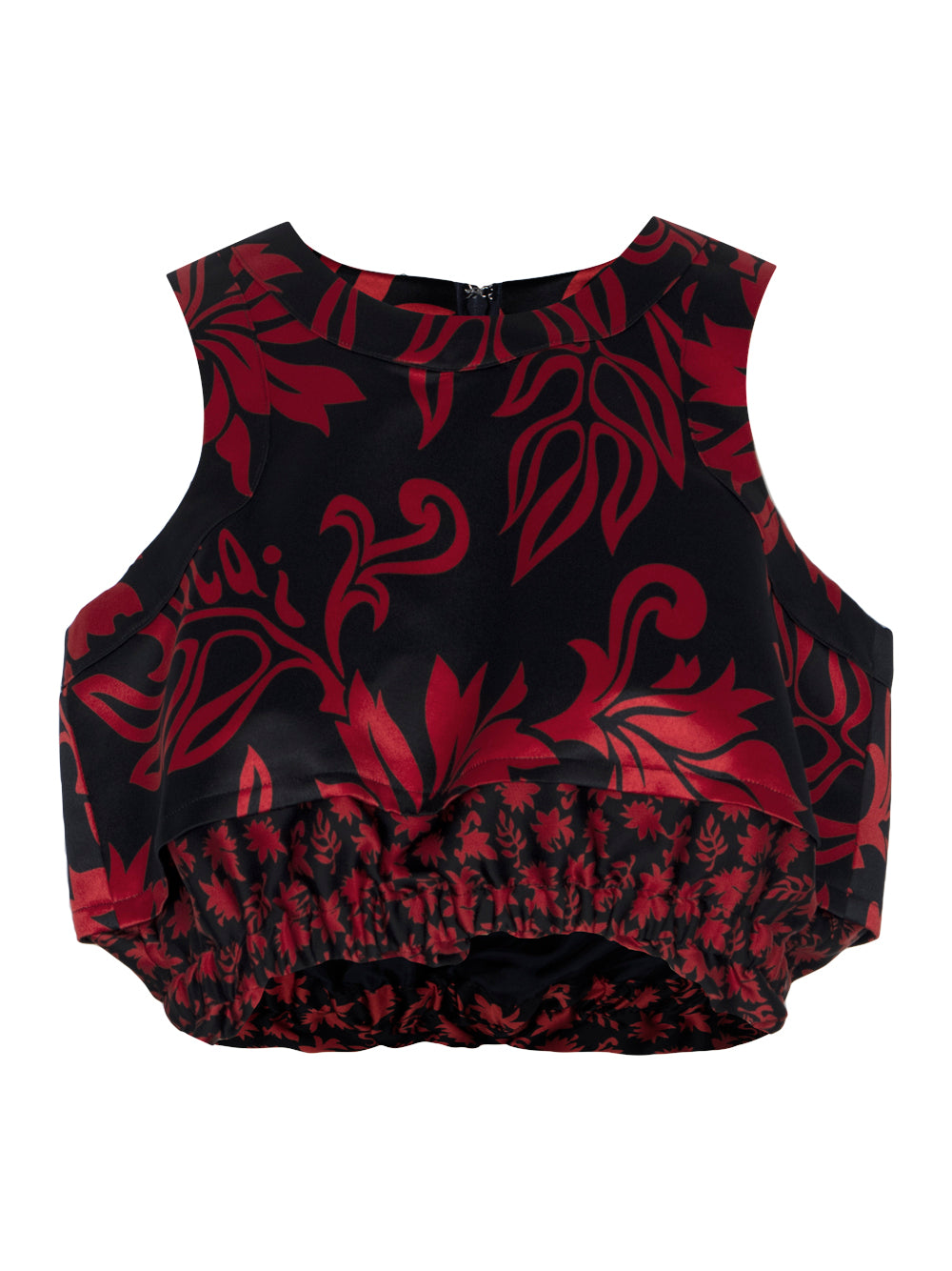 Floral Print Cropped Tank Top (Red)