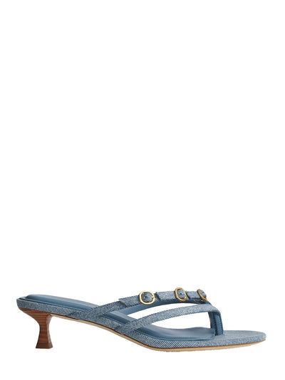Sammie Buckle Kitten Heel (Light Wash Denim)