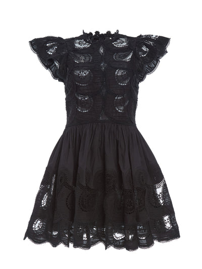 Drea Embroidered Mini Dress (Black)