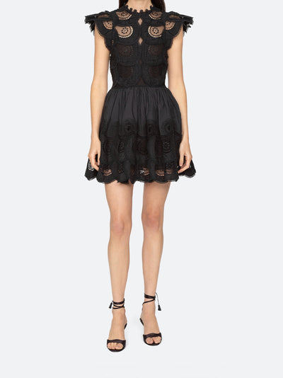 Drea Embroidered Mini Dress (Black)