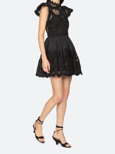 Drea Embroidered Mini Dress (Black)
