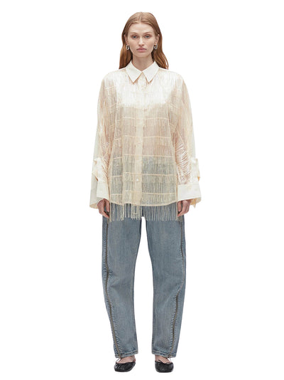 Sequin Fringe Shirt with Cascade Drape (Champagne)