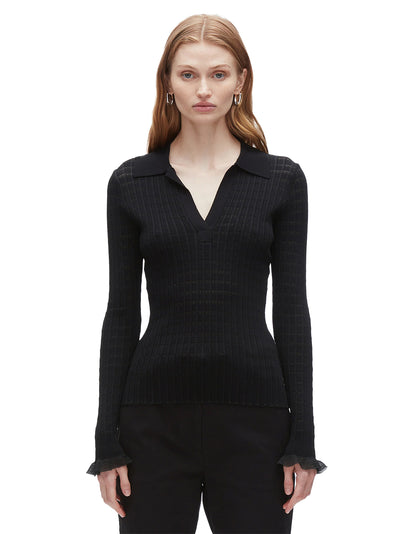 Shadow Stripe Pullover Polo (Black)