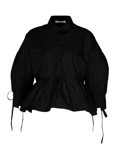 Sheen Parachute Ruffled Top (Black)