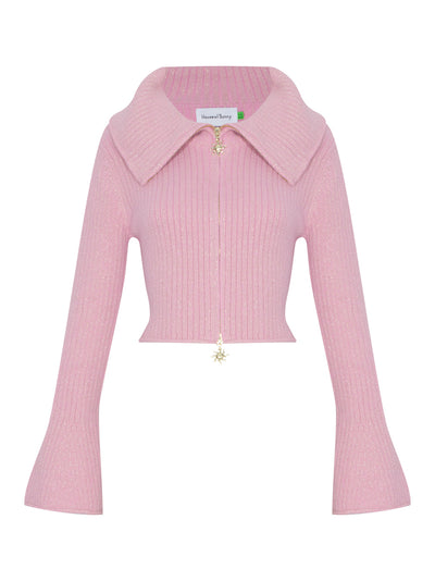 Shimmer Double Collar Peggy Cardigan (Blush)