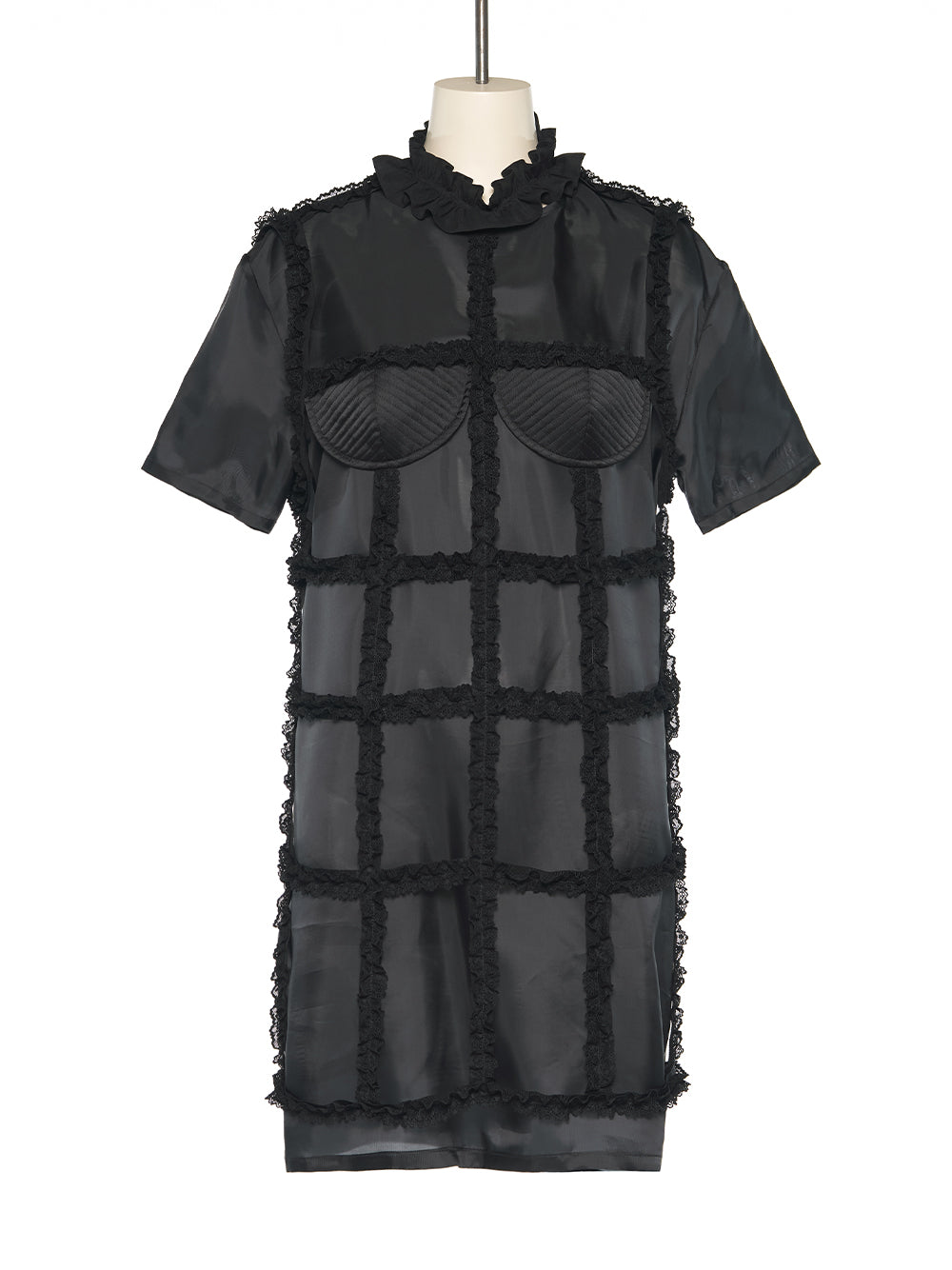 Shirring Lace Layered Dress (Black)