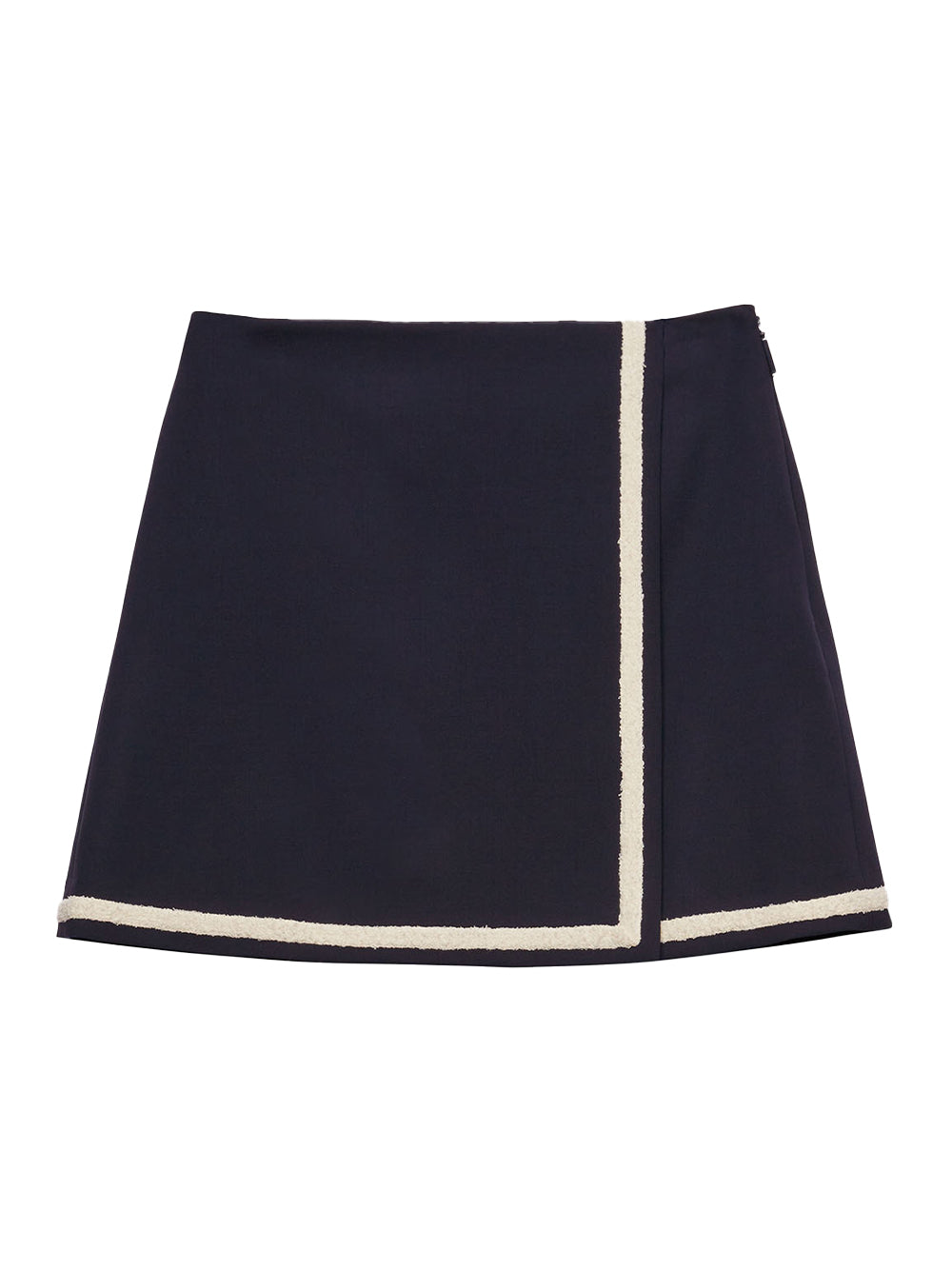Short Skirt in Fresco Wool with Bouclé Profiles (ฺNavy)