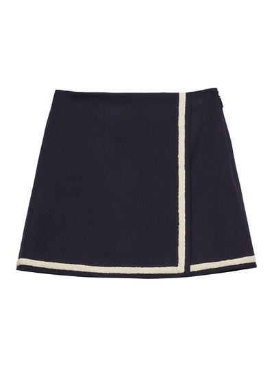 Short Skirt in Fresco Wool with Bouclé Profiles (ฺNavy)