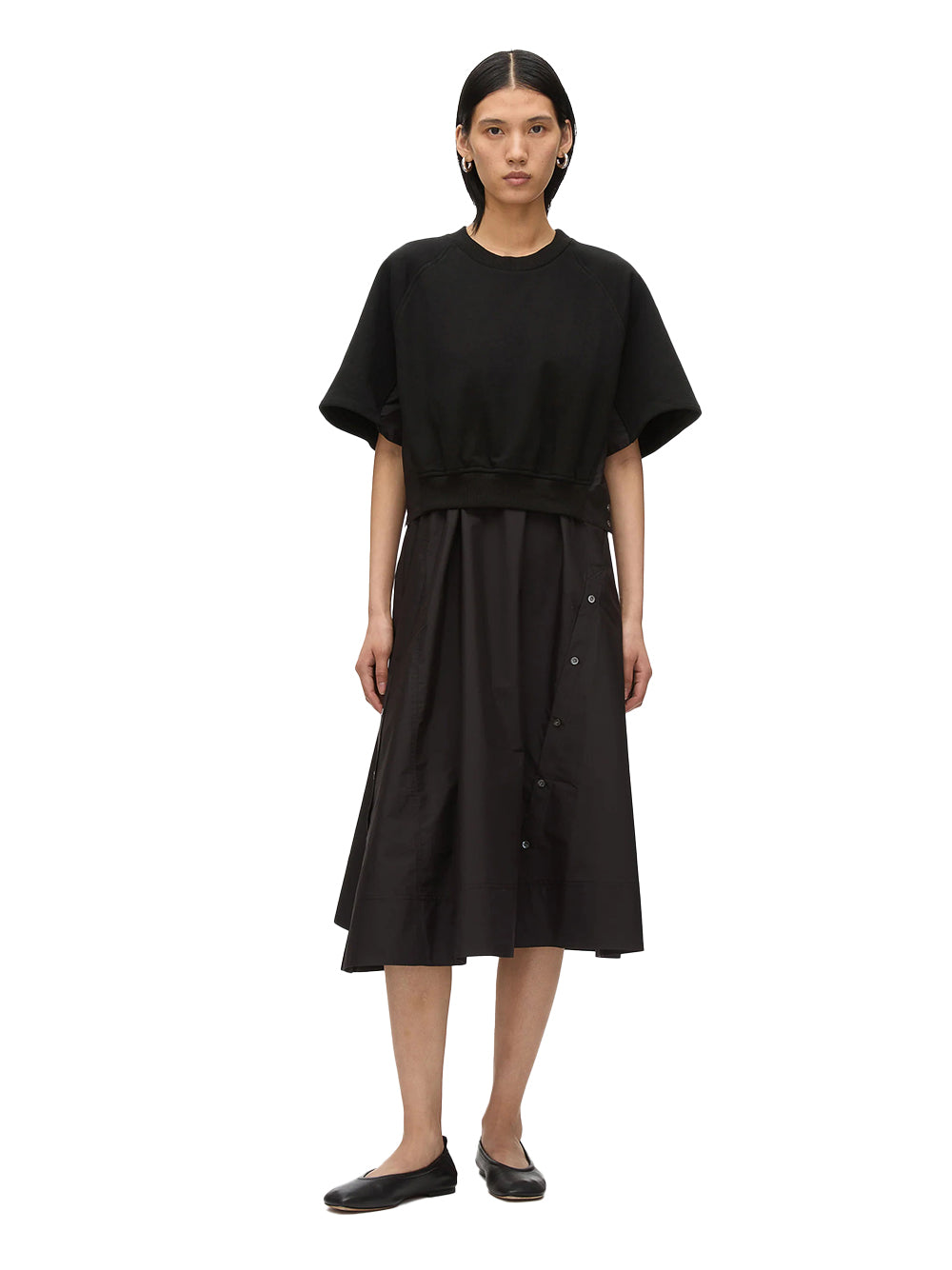 Short Sleeve French Terry Combo Dress (Black)