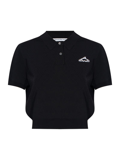 Short Sleeve Polo Tee Wang Logo Print (Black)