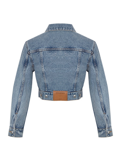 Shrunken Trucker Jacket All Over Clear Bead Hotfix Vintage (Light Indigo)