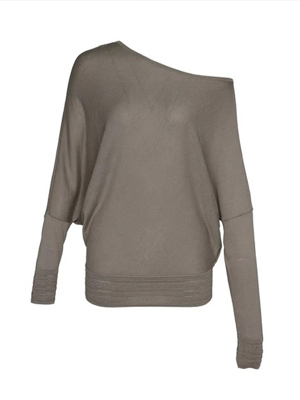 Silk Cashmere Slouchy Off-Shoulder Sweater (Taupe)