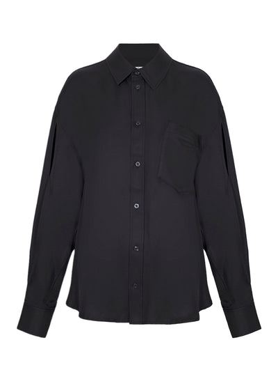 Silk Slashed Sleeve Shirt (Black)