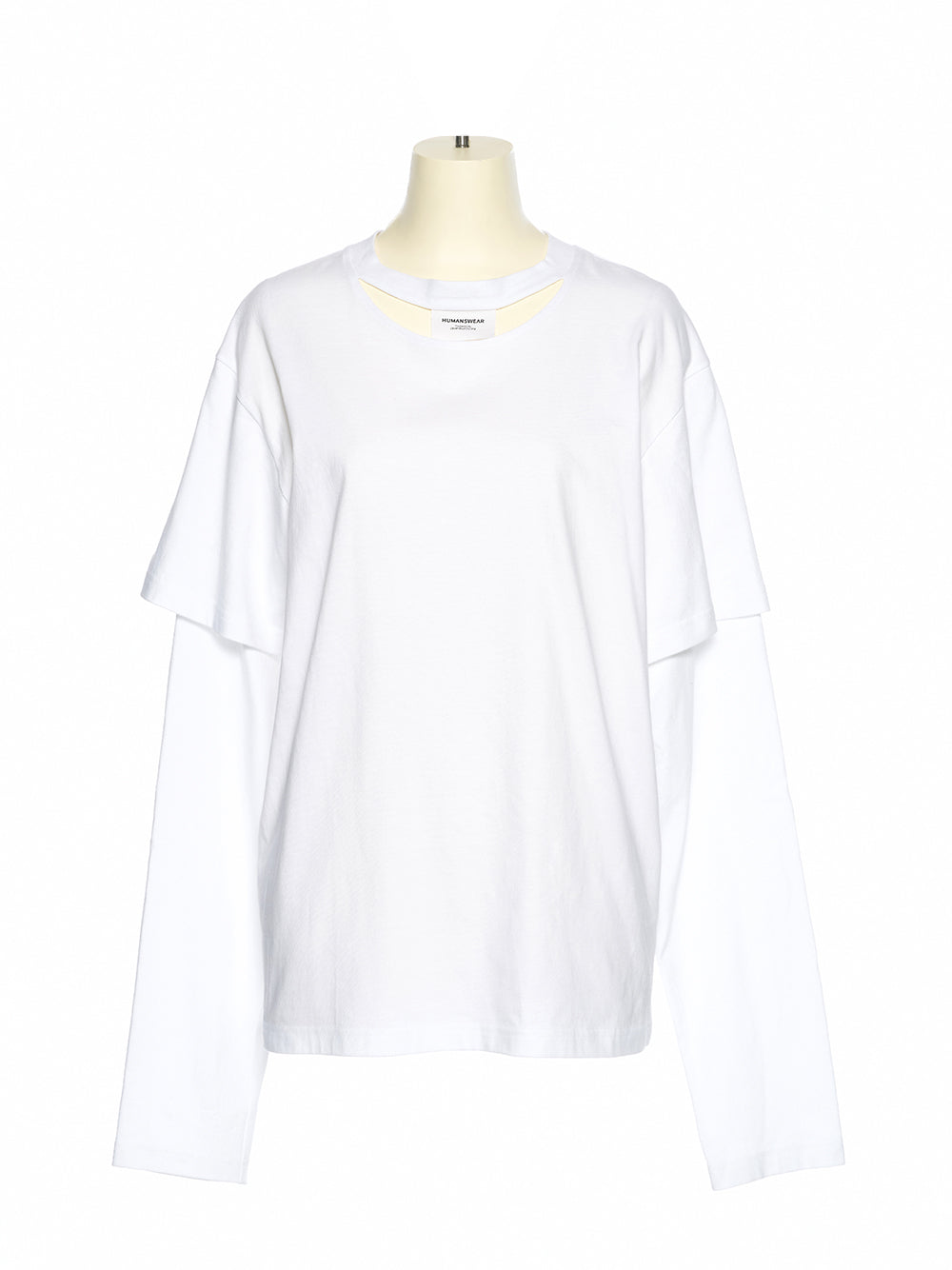 Sleeve Layered Jersey Top (White)