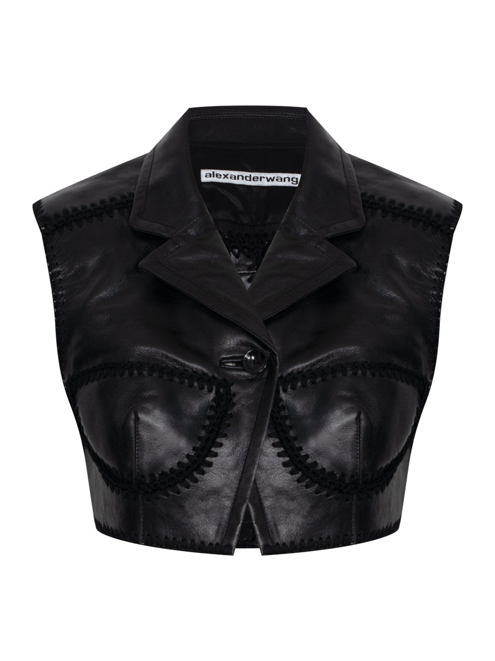 Sleeveless Cropped Waistcoat in Leather (Black)
