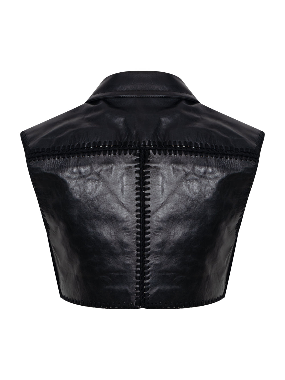 Sleeveless Cropped Waistcoat in Leather (Black)