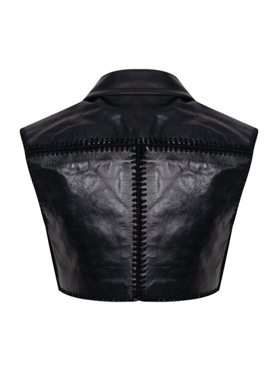 Sleeveless Cropped Waistcoat in Leather (Black)