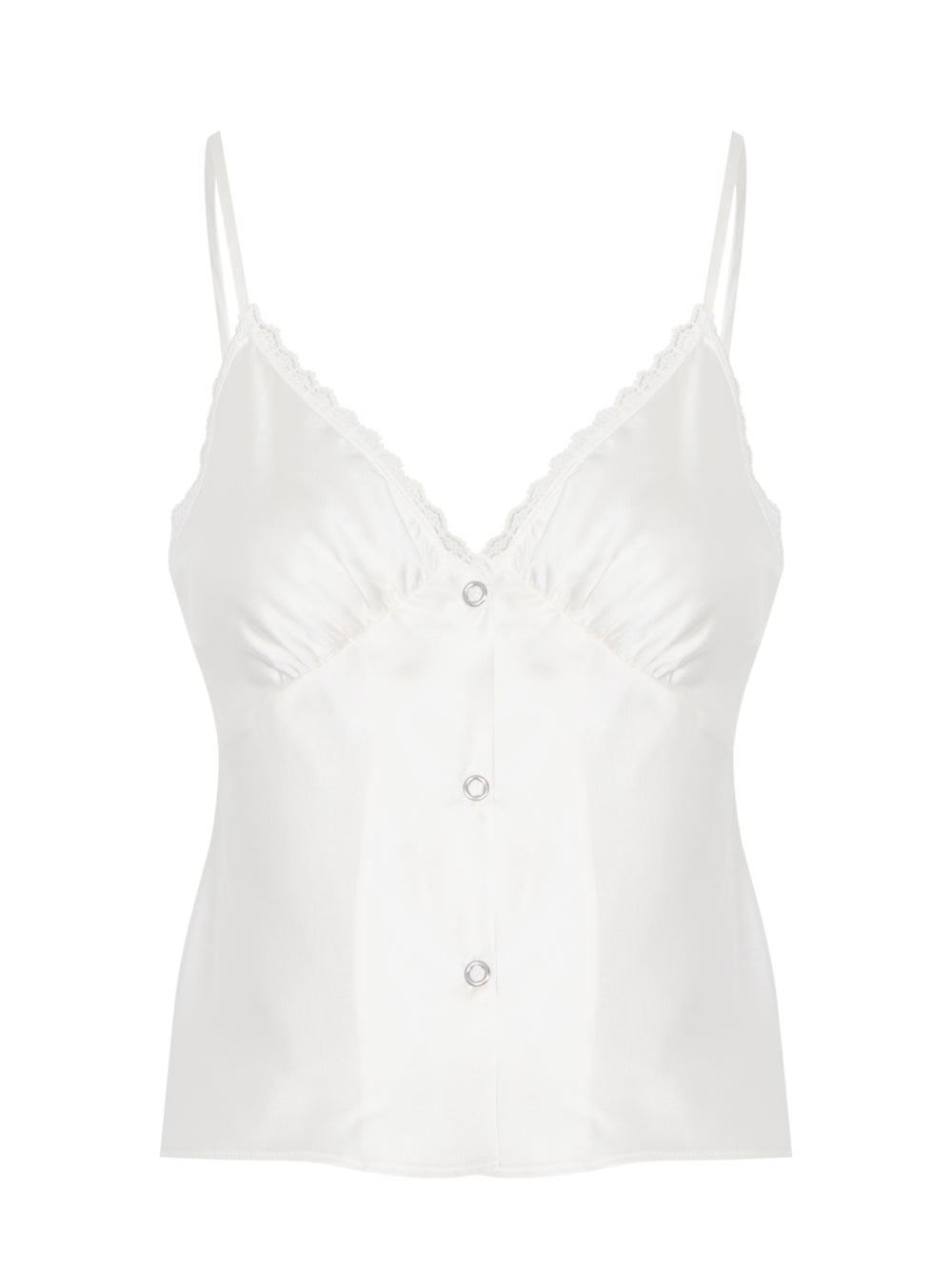 Snap Front Cami With Lace Trim (Ivory)