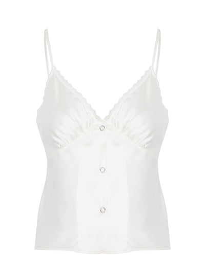 Snap Front Cami With Lace Trim (Ivory)