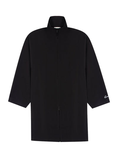 Sporty Nylon Long Zip Up Jacket (Jet Black)