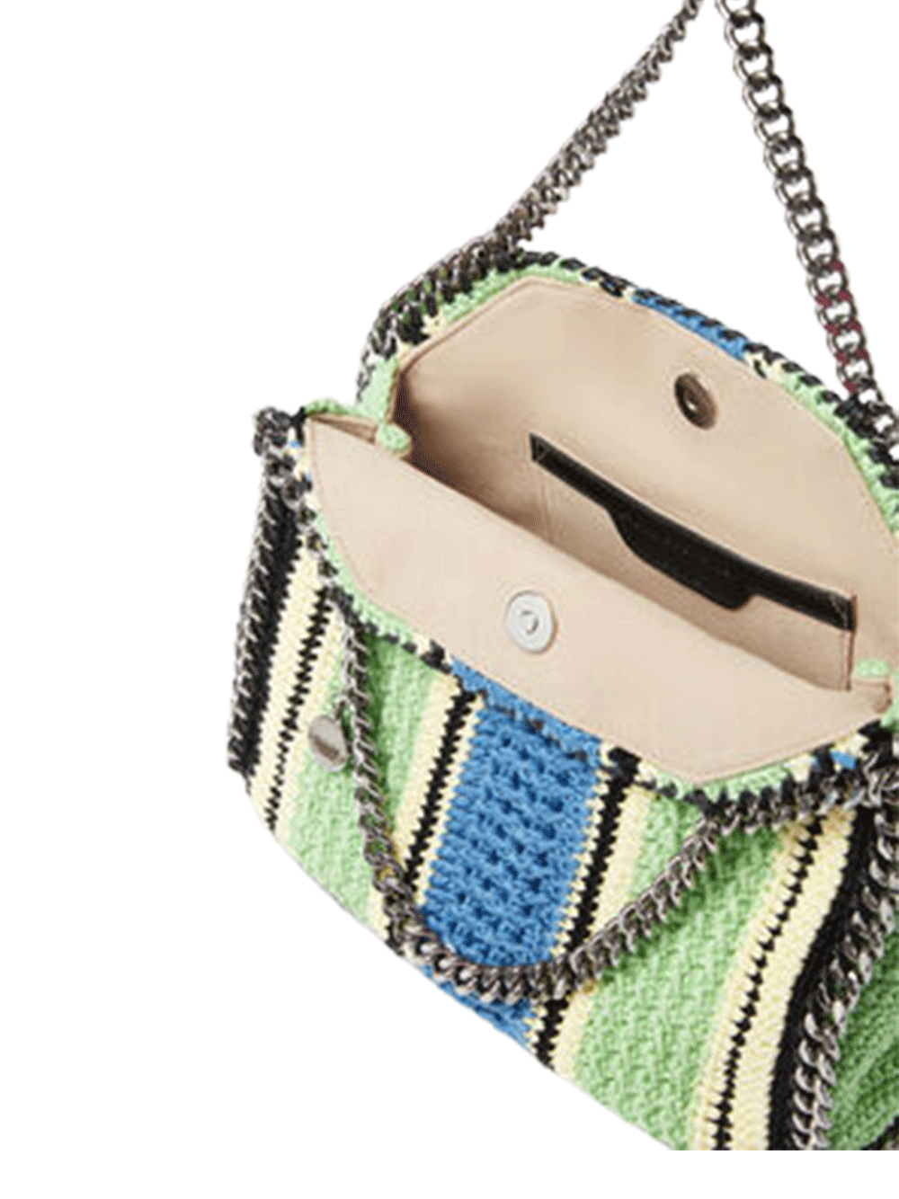 Stella McCartney Falabella Stripe Cotton Crochet Mini Tote Bag Green/Blue 3