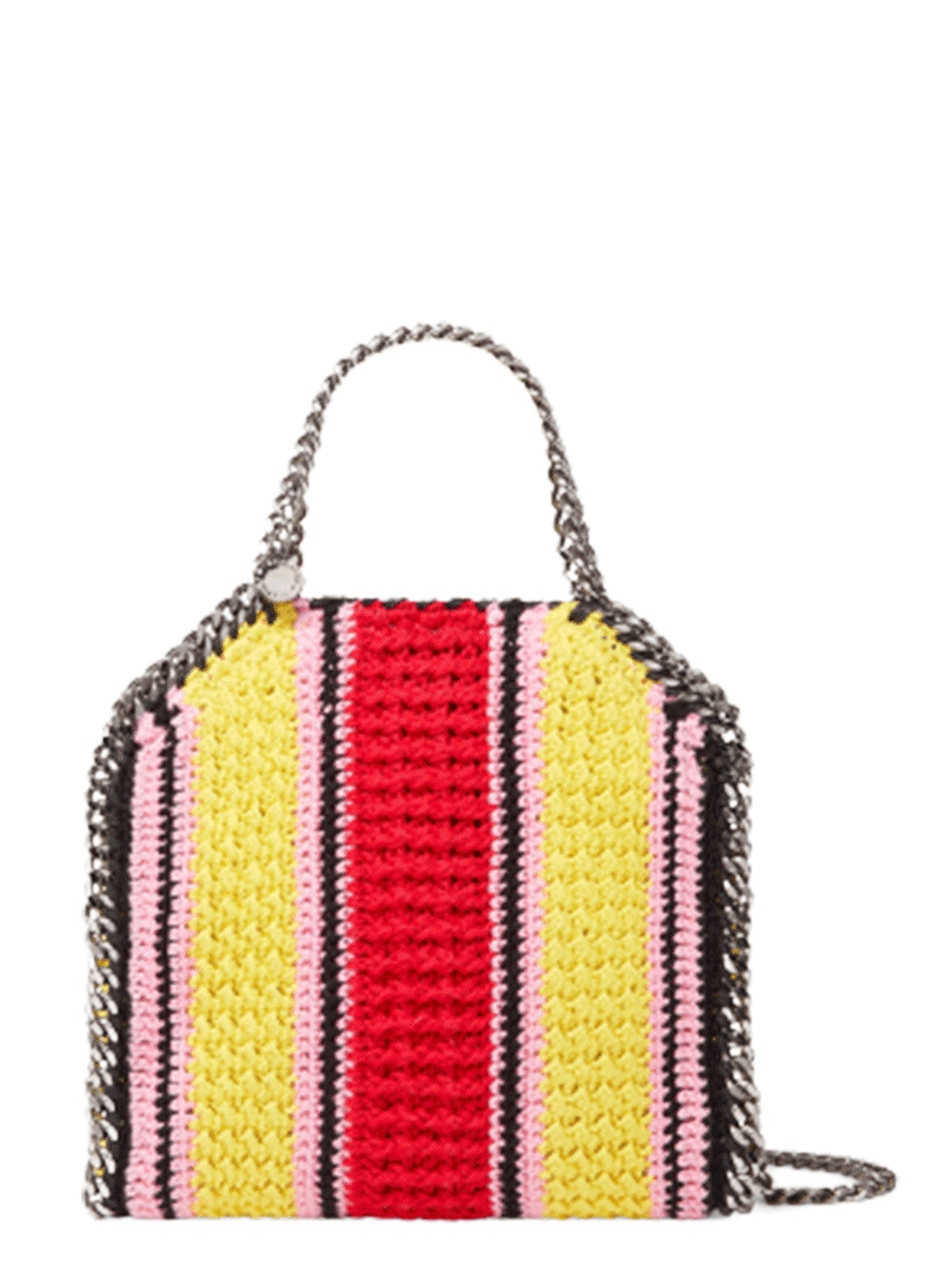 Stella McCartney Falabella Stripe Cotton Crochet Mini Tote Bag Yellow/Red 1
