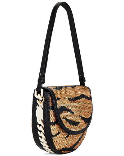 Frayme Raffia Medium Flap Shoulder Bag (Tiger)