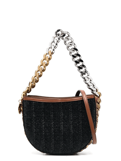 Frayme Woven Raffia Shoulder Bag (Black)