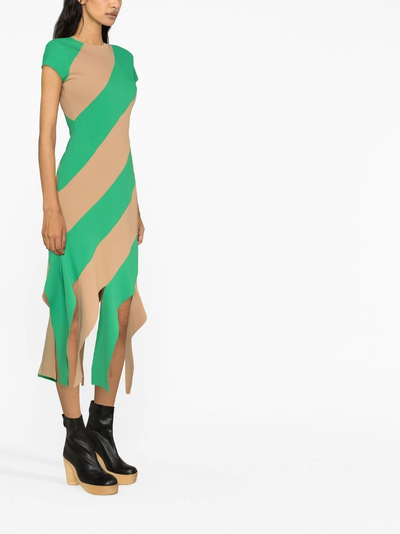 Fringe-Hem Striped Midi Dress (Green/Beige)