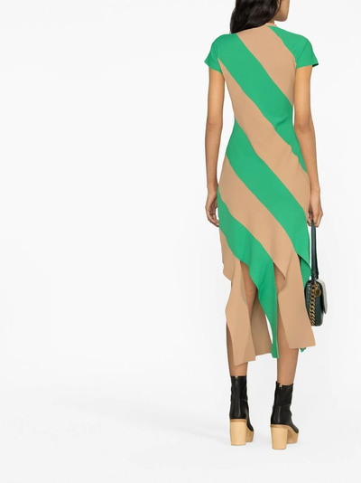 Fringe-Hem Striped Midi Dress (Green/Beige)