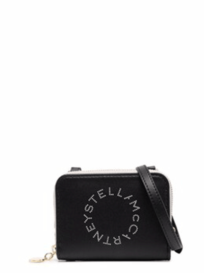 Stella McCartney Stella Logo Card Holder Bicolor with Strap Black White 1