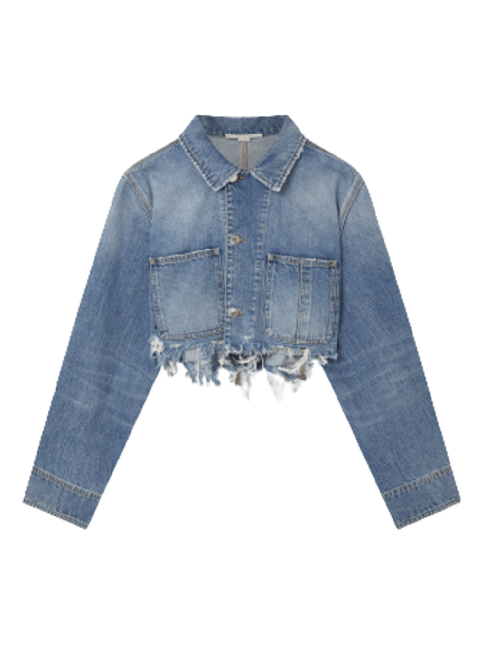 Vintage Wash Distressed Cropped Denim Jacket (Blue)