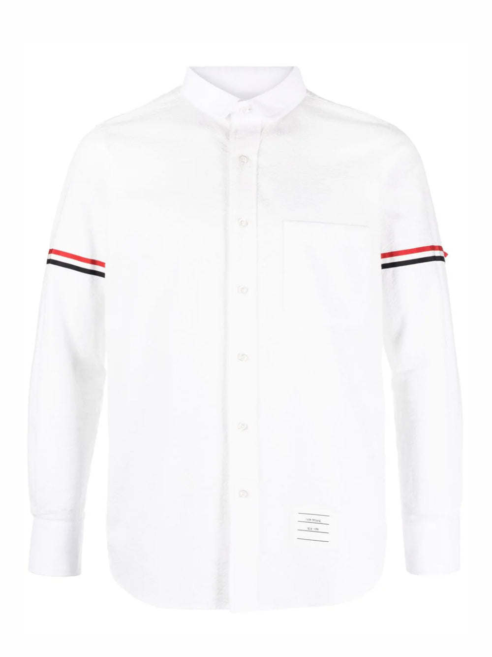 Straight Fit Mini Round Collar Long Sleeve Shirt W/ Gg Armband And Combo (Seersucker White)