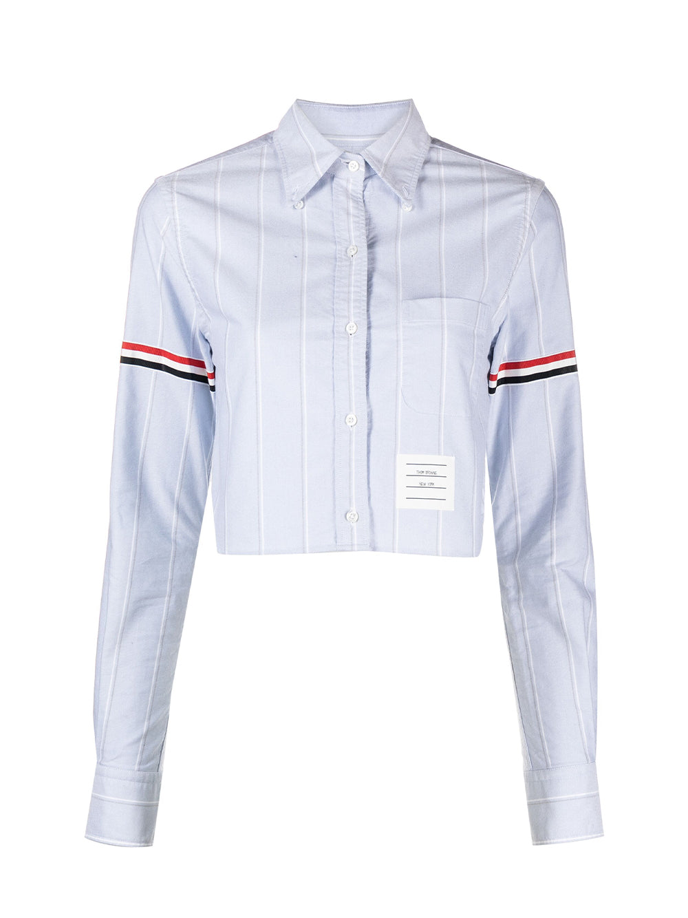 Stripe Oxford Armband Cropped Shirt (Navy)