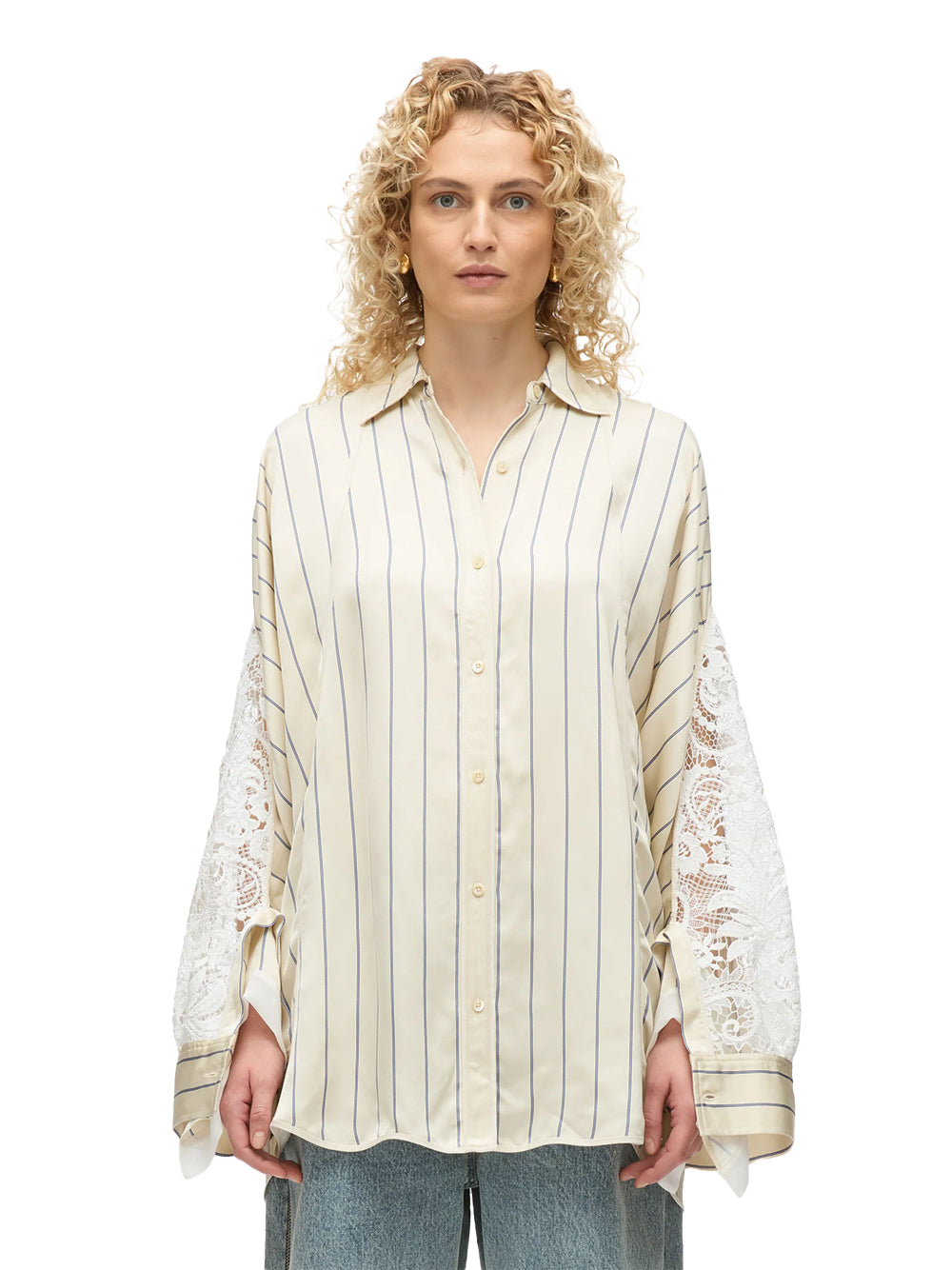 Stripe Shirt With Corded Lace (Sand Multi)