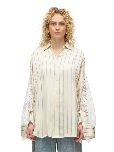 Stripe Shirt With Corded Lace (Sand Multi)