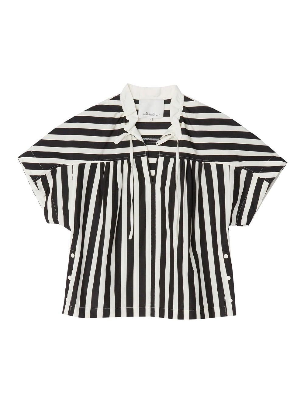 Striped Open Neck Top with Ties (Black Multi)