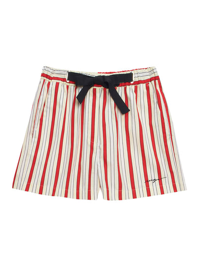 Striped Poplin Shorts with Ribbon at the Waist (Red)