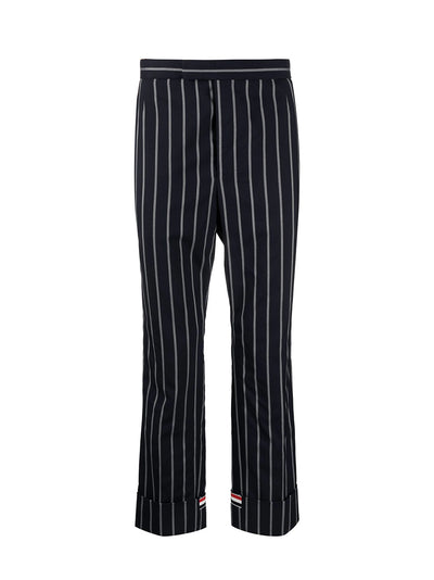Striped Straight-Leg Wool Trousers (Navy)