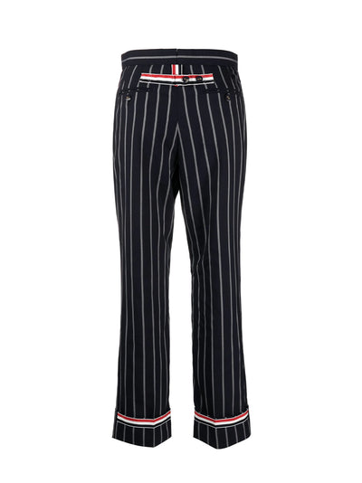 Striped Straight-Leg Wool Trousers (Navy)