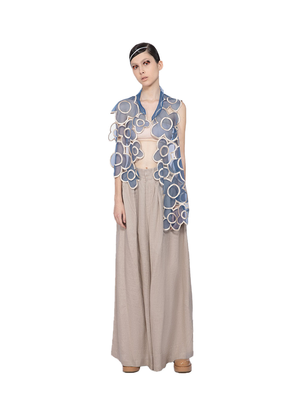 Clover Embroidered Organza Vest (Light Blue/Ecru)