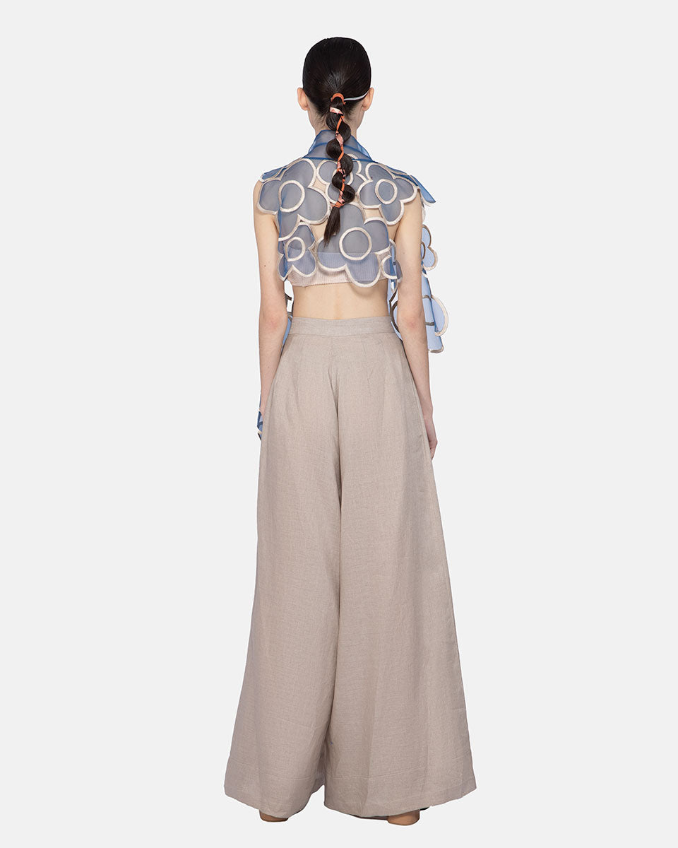Clover Embroidered Organza Vest (Light Blue/Ecru)