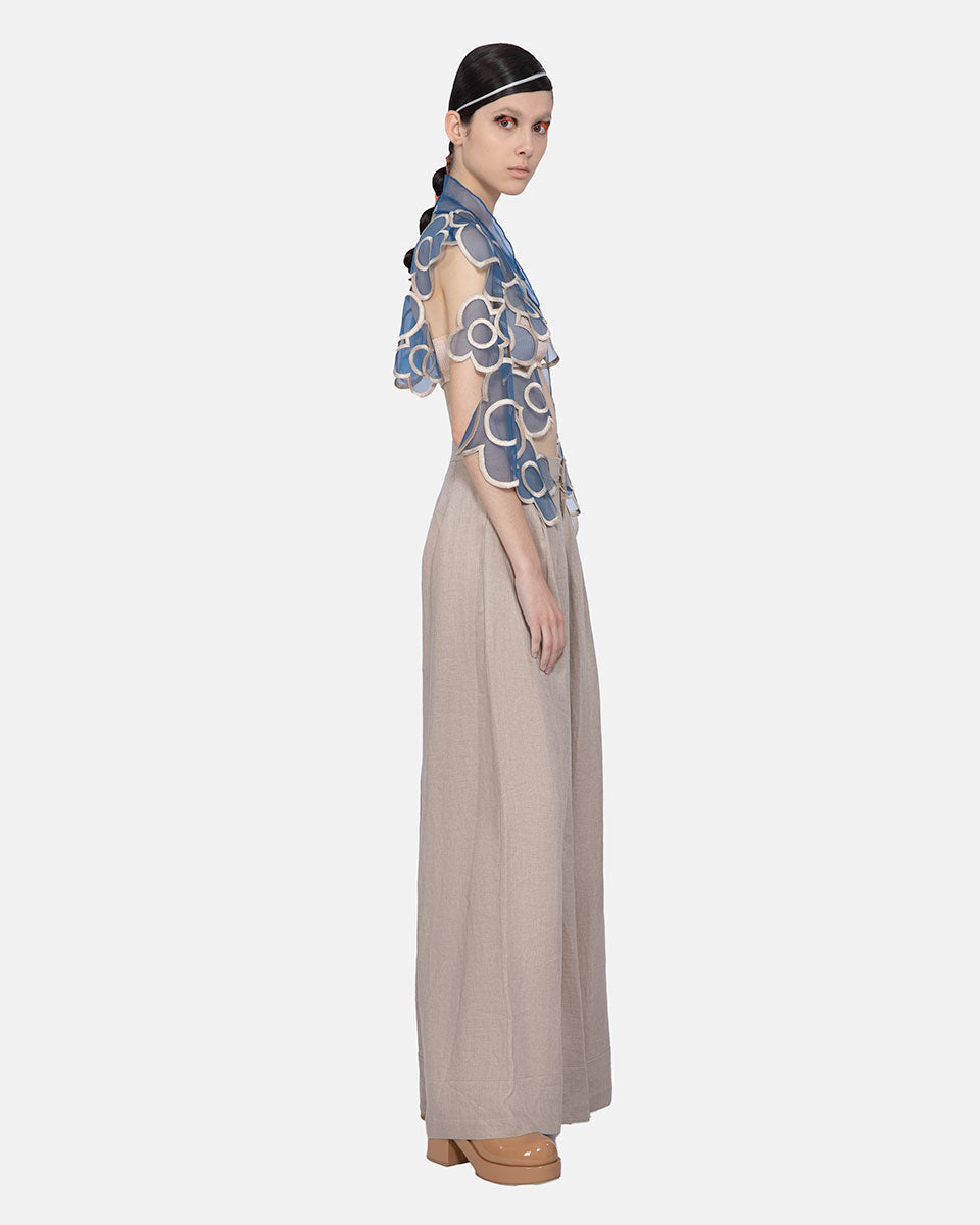Clover Embroidered Organza Vest (Light Blue/Ecru)