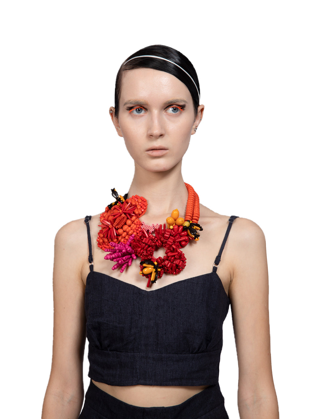 Embellished Beaded Clover Necklace (Red/Orange/Yellow)