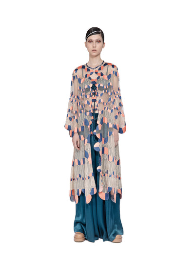 Lace Mix Organza Embroidered Coat (Nude)