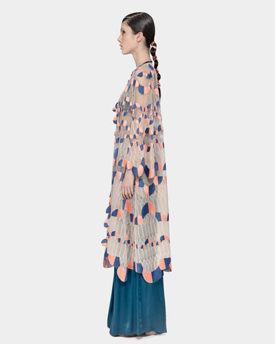 Lace Mix Organza Embroidered Coat (Nude)